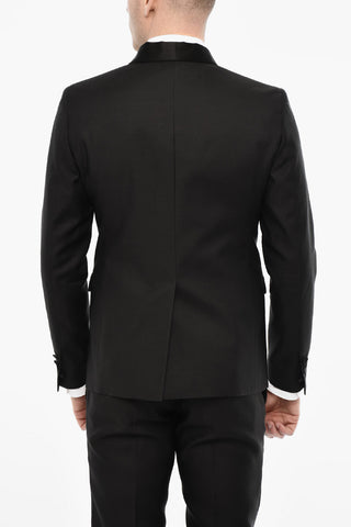 Wool Blend Single Breasted Suit With Satin Shawl Lapel