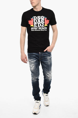 T-shirt Girocollo in Cotone con Maxi Stampa Frontale