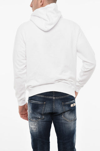 Felpa Hoodie in Cotone Garzato con Stampa