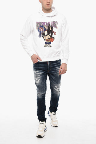 Felpa Hoodie in Cotone Garzato con Stampa