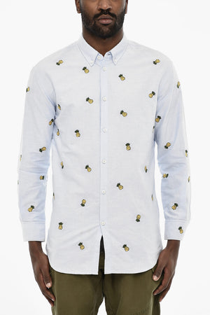 Casual Shirt with All-Over Pineapple Embroidery