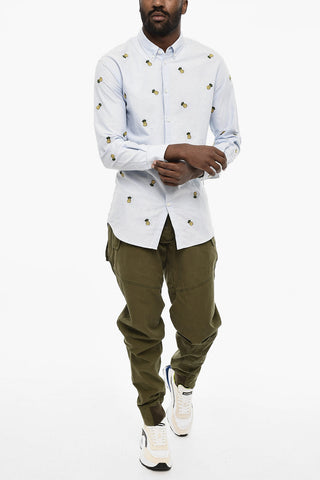 Camicia Casual Con Ricamo Ananas All-Over