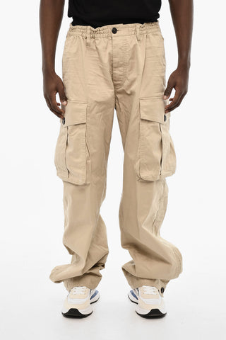 Pantaloni Cargo in Cotone con Bottone alla Caviglia