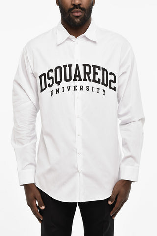 Cotton Poplin Shirt with Contrast Logo