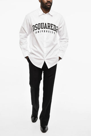 Cotton Poplin Shirt with Contrast Logo