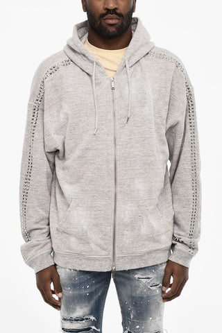 Cotton Sweatshirt with Side Studs and Zip Closure