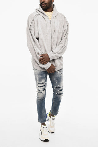 Cotton Sweatshirt with Side Studs and Zip Closure
