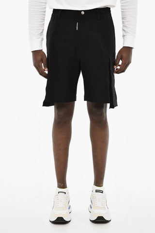 Solid Color Cargo Shorts with Drawstring Waist