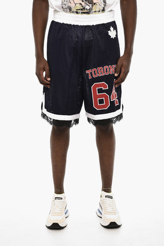Perforated Color Block Shorts with Drawstring Waist