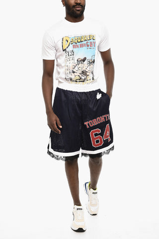 Perforated Color Block Shorts with Drawstring Waist