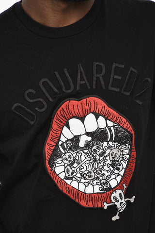 T-shirt Girocollo In Cotone con Ricamo Frontale