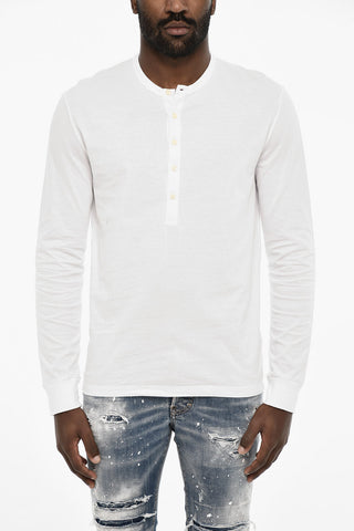 Long Sleeve Underwear Crew-neck T-shirt with 5 Buttons