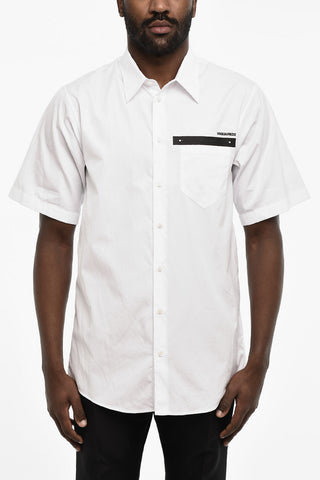 popeline spread collar shirt with breast pocket