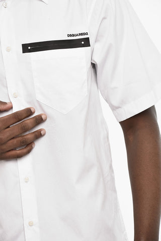popeline spread collar shirt with breast pocket