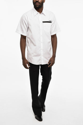 popeline spread collar shirt with breast pocket