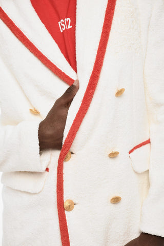 Terry Cotton Double-Breasted Blazer With Gold Buttons