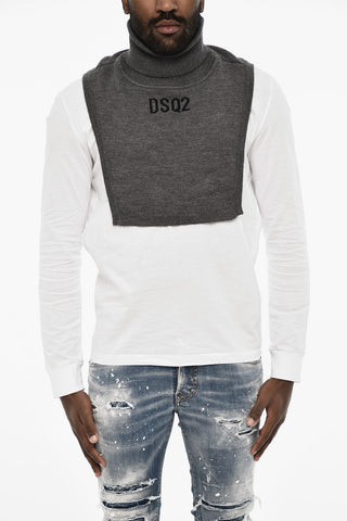 Open Wool Turtleneck Sweater with Monogram