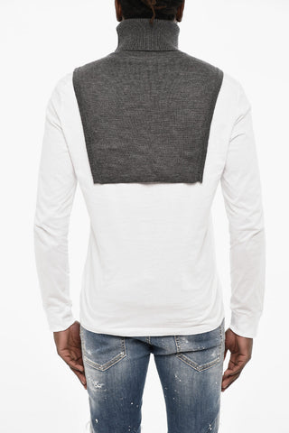Open Wool Turtleneck Sweater with Monogram