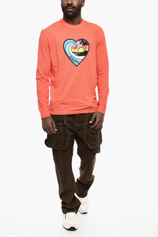 Long Sleeve Crew-neck T-shirt with Heart Print