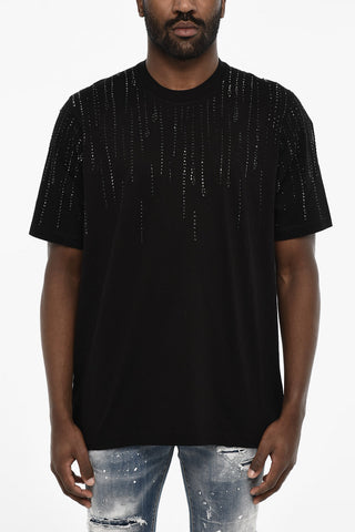 Rhinestone Cotton Crew-neck T-shirt