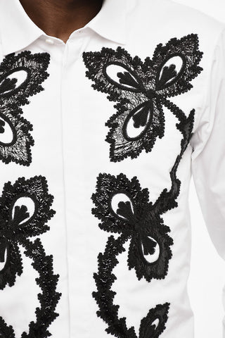 Frontal Maxi Embroidered Shirt with Spread Collar