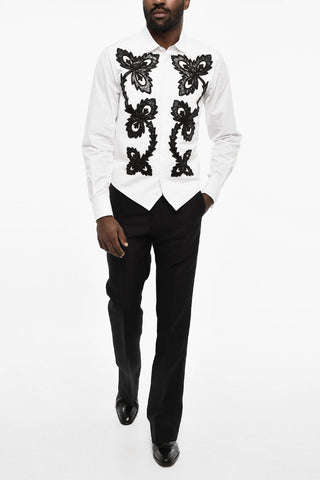 Frontal Maxi Embroidered Shirt with Spread Collar