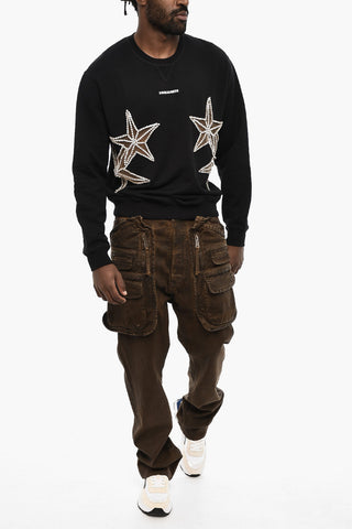 Cut Out And Jewels Detailing Crew-neck Sweateshirt
