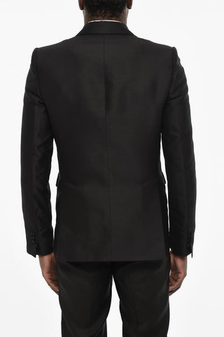 wool and silk side vents peak lapel 1-button blazer