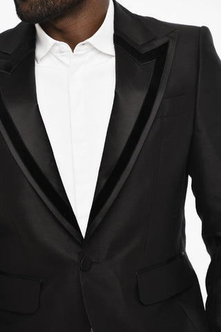 wool and silk side vents peak lapel 1-button blazer