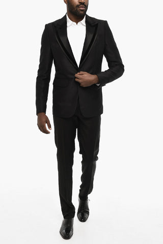 wool and silk side vents peak lapel 1-button blazer