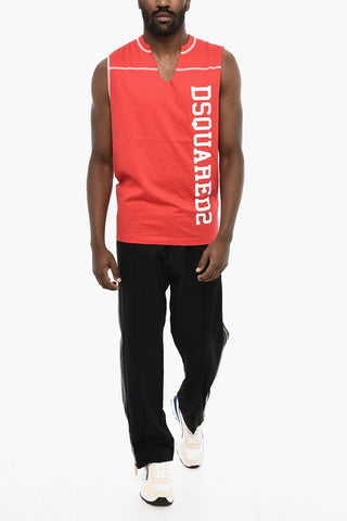 Tank Top Bicolore con Logo Laterale