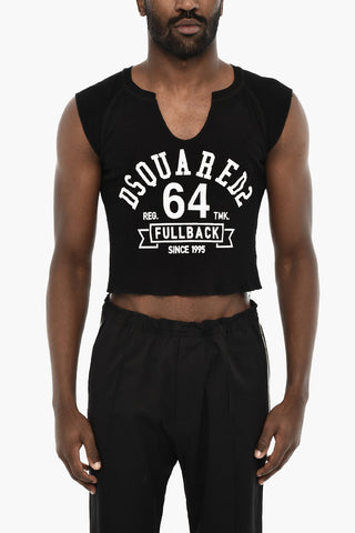 Cropped T-shirt with Contrasting Logo Print