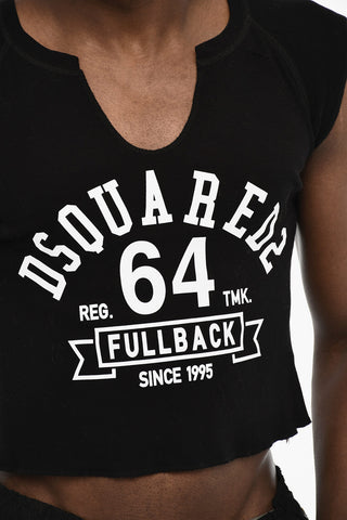 Cropped T-shirt with Contrasting Logo Print