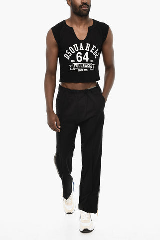 Cropped T-shirt with Contrasting Logo Print