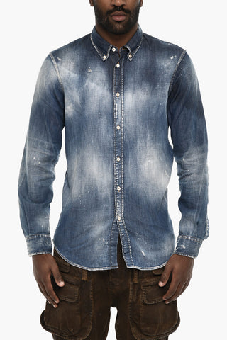 Button Down Denim Shirt with Snap Buttons
