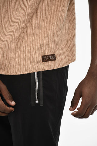 Maglia in Cotone Senza Maniche con Dettaglio in Pelle e Collo a Polo