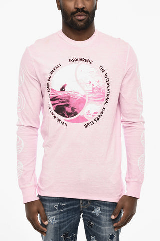 Acid Wash Effect Long Sleeve Crew-neck T-shirt