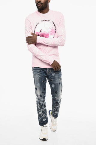 Acid Wash Effect Long Sleeve Crew-neck T-shirt