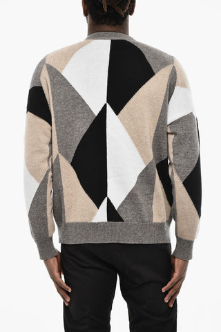 V-Neck Color Block Virgin Wool Cardigan