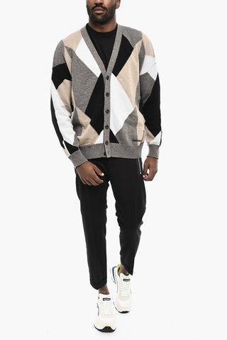 V-Neck Color Block Virgin Wool Cardigan