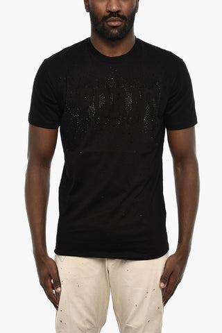 T-shirt Girocollo a Tinta Unita con Strass