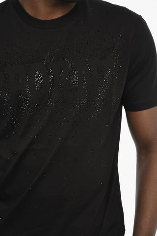 T-shirt Girocollo a Tinta Unita con Strass