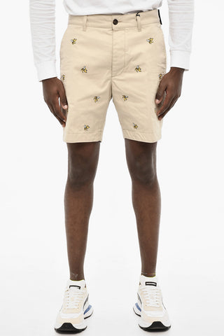 All-Over Embroidered Cotton Twill Cargo Shorts