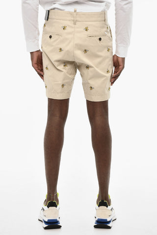 All-Over Embroidered Cotton Twill Cargo Shorts