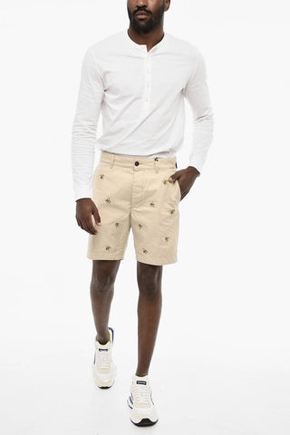 All-Over Embroidered Cotton Twill Cargo Shorts