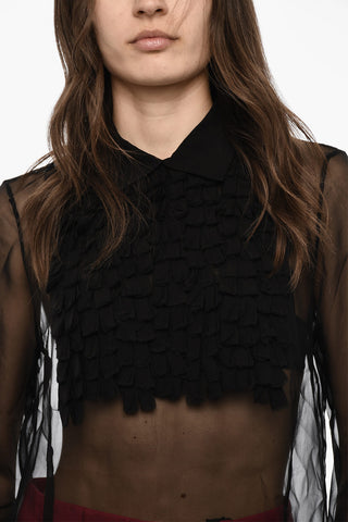 Sheer Silk Blouse with Ruched Collar