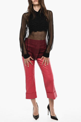 Sheer Silk Blouse with Ruched Collar