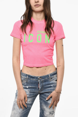 Cropped ICON Crew-neck T-shirt with Contrasting Logo