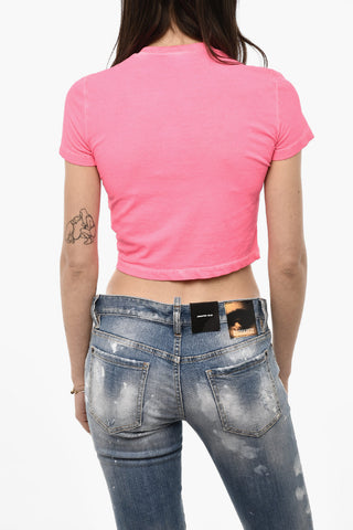 Cropped ICON Crew-neck T-shirt with Contrasting Logo