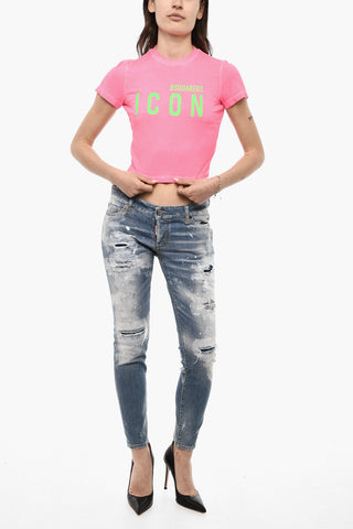 Cropped ICON Crew-neck T-shirt with Contrasting Logo